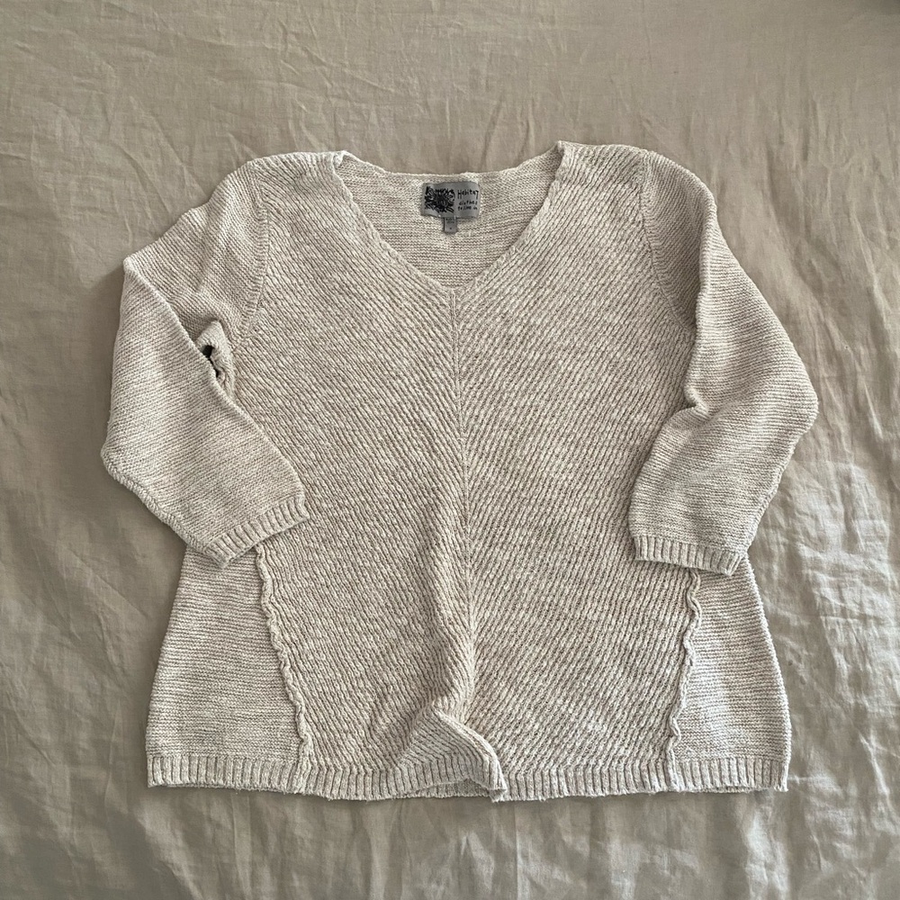 Habitat Beige Oatmeal Knit V-Neck Linen Sweater Small